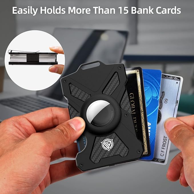 Oaridey Airtag Wallet(No Airtag) with Clear ID Card Holder, Slim Wallet with Airtag Holder, Minimalist Wallet for Men, Carbon Fiber Wallet, RFID Blocking, Ultra-Thin Tactical Wallet- Black