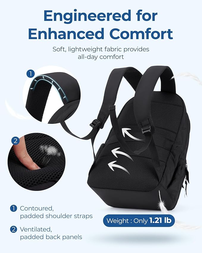 BAGSMART Travel Laptop Backpack, College Backpack for Women, Quilted Small Computer Bookbag, Water-Resistant 15.6 Inch Laptop Casual Bag, Vanilla