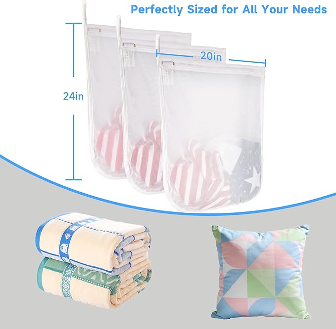GOGOODA 3 Pack Large Mesh Laundry Bags for Delicates, Durable Wash Bags with Zipper & Hanging Hook, 16 x 20 in Reusable Laundry Bags for Bras, Underwear, Clothes