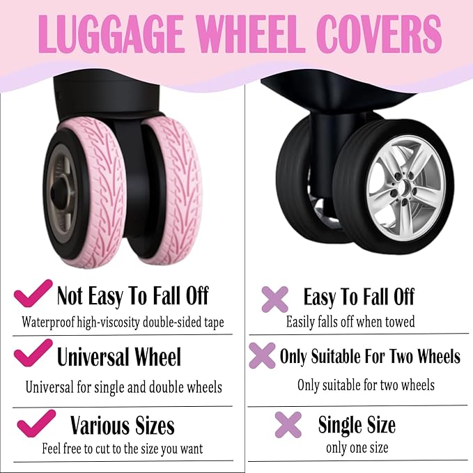Luggage Wheel Covers - 8 Pcs Silent Noise Reduction Shock Absorbing Caster Cover for Carry-on Luggage with Wheels (Pink)