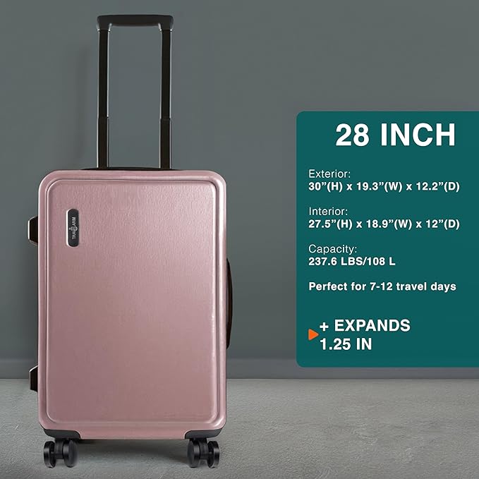 Luggage Sets 3 Piece, 20 Inch Carry on Luggage and 28 Inch Suitcases with Wheels Spinner, Durable Hard Shell Suitcase Set, Expandable Travel Suitcase, Pink