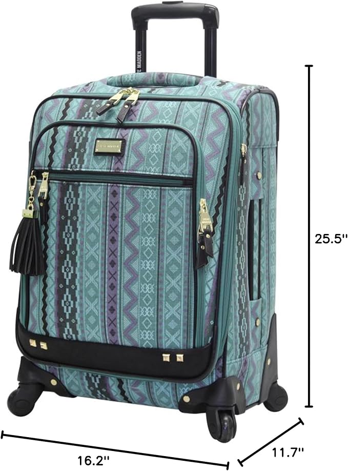 Steve Madden Designer Luggage Collection - Expandable 24 Inch Softside Bag - Durable Mid-sized Lightweight Checked Suitcase with 4-Rolling Spinner Wheels (Legends Turquoise)