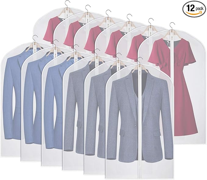 Kntiwiwo Garment Bags Clear Suit Bag for Closet Storage Hanging Clothes Dress Cover Bags (24" x 40"12pcs)