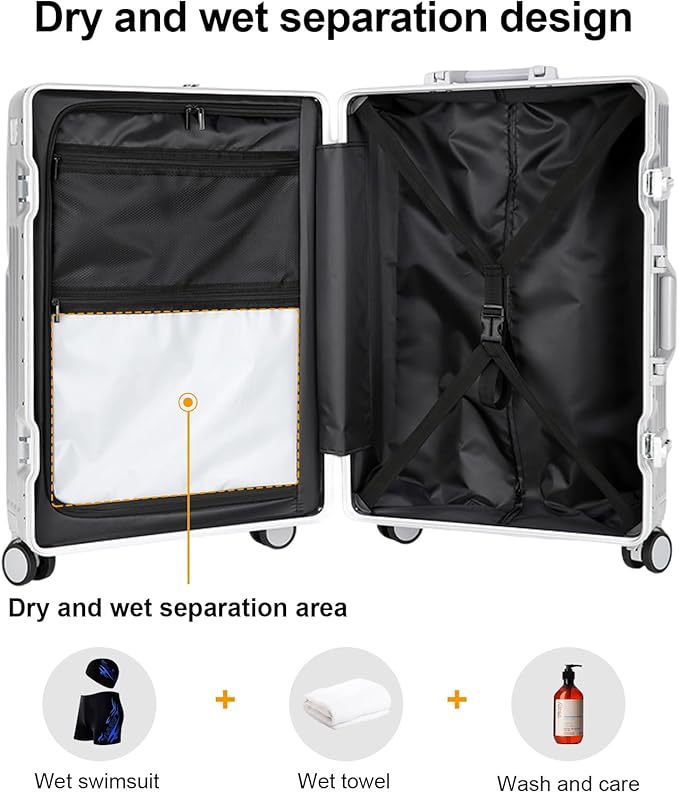 Zipperless Luggage, 22.4" x 15.4" x 9.4" Aviation Certified, Polycarbonate Aluminum Hardshell, Expandable Carry-On Luggage with Spinner Wheels, Hardshell Luggage, 20 Inch Cabin