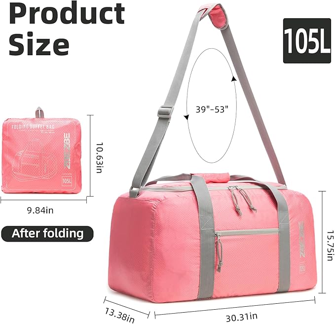 Foldable Travel Duffel Bag, Lightweight & Easy to Carry Water-Repellent Duffle Bag - 2-Way Zipper & Interior Pouch, Ideal for Weekend Trips, Daily Use,Camping，Sports