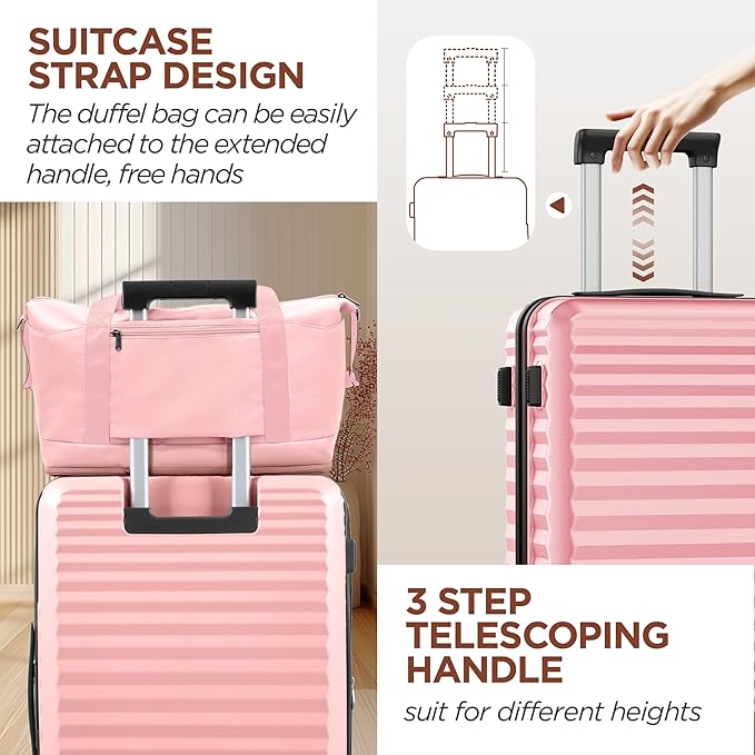 SHOWKOO Suitcase Hardside Expandable Luggage Set, Suitcase with Double Spinner Wheels TSA Lock 3 Piece Set Pink (DB/TB/28in)