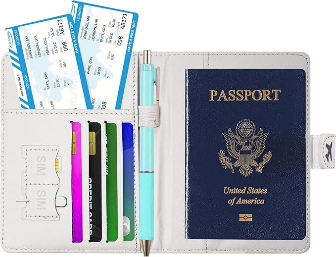Passport Holder, Travel Wallet Cover with Pen Loop | Cute RFID Blocking Leather Case with Magnetic Closure for Travel Essentials-Travel