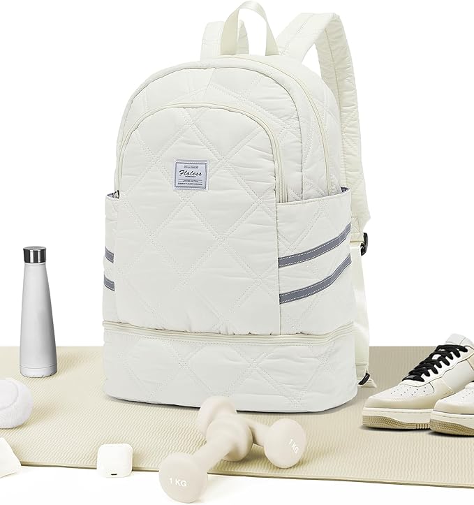Gym Backpack for Women Men, Lightweight Gym Bag with Shoe Compartment, Water Resistant Sports Backpack with Wet Pocket, Large Capacity Cheer Backpacks for Girls, Beige