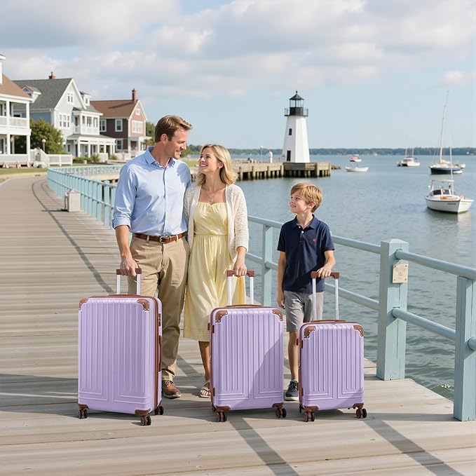 KUNEL Expandable 5 Piece Luggage Sets with Detachable Spinner Wheels and TSA Lock, Unisex Hardside ABS Suitcase Set, Hardshell Lightweight Waterproof Travel Hard Case Suitcases with Wheels, Purple