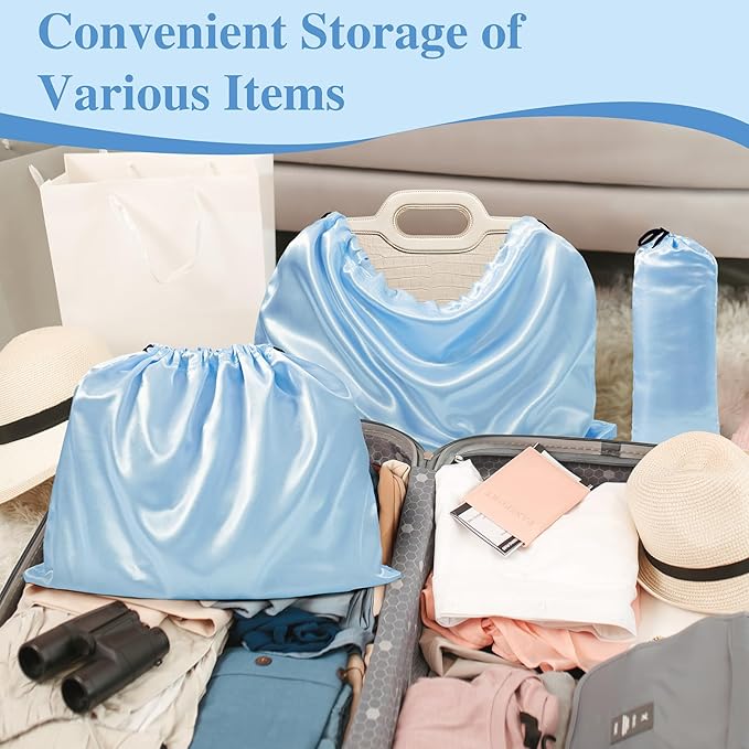 Ersmak 6 Pack Shoe Bags for Travel - Satin Shoe Bag with Drawstring - Baby Blue Shoe Storage Bags for Protecting Storage Shoes - 17.7 x 7.9 In