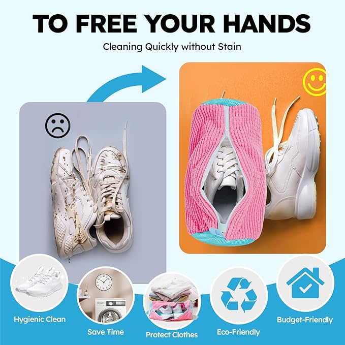 Shoe Washing Machine Bag: Shoe Washing Bag Keeps Clean - Reusable Laundry Shoe Bag for Sneaker Tennis Shoes Unstain Cleaner Kit(Pink 2 Pcs)