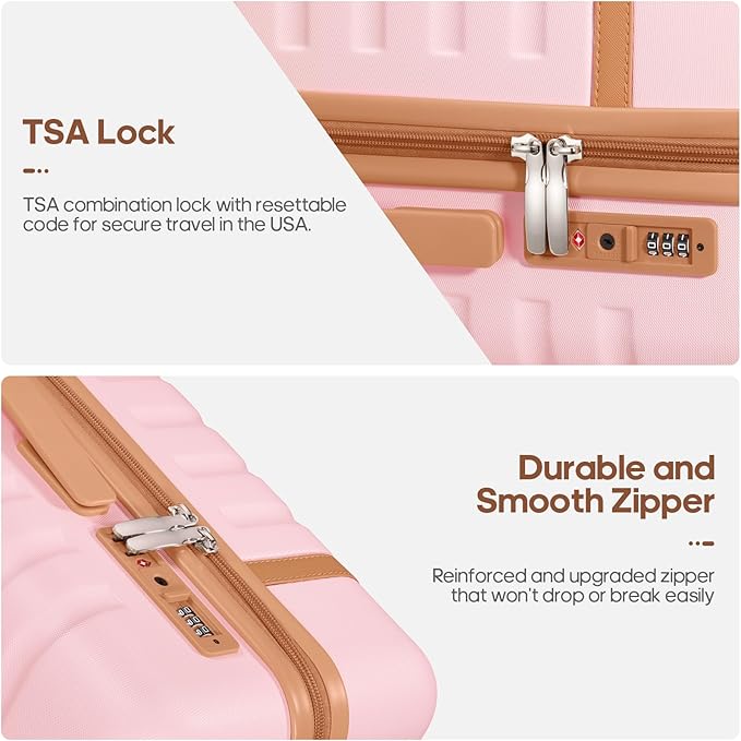 UKEIN Luggage Sets 3 Piece, PC Hardside Carry On Luggage 24 Inch With Spinner Wheels with TSA Lock, Large Suitcase Set With Travel Backpack (Pink, 3 piece set (24inch))