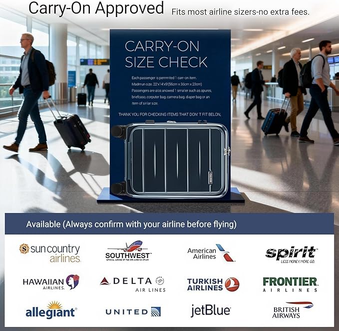 Carry On Luggage with Top Opening, Expandable with Front Pocket and USB Charging Port, Lightweight with front compartment Rolling Suitcases with Spinner Wheels (Navy, 20 Inch)