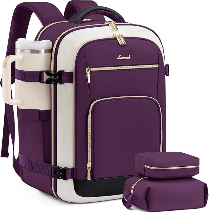 LOVEVOOK Carry On Travel Backpack For Women Flight Approved, 50L Personal Item Backpack Flight Approved, TSA Travel Bag Fit 18 Inch Laptop, Business Weekender Overnight Waterproof Daypack with 3 Cubes