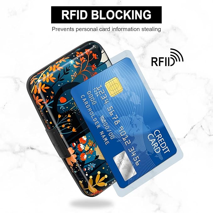 Credit Card Holder, Mini Aluminum Card Wallet RFID Blocking Slim Metal Hard Card Case for Women Men, Cute Cat
