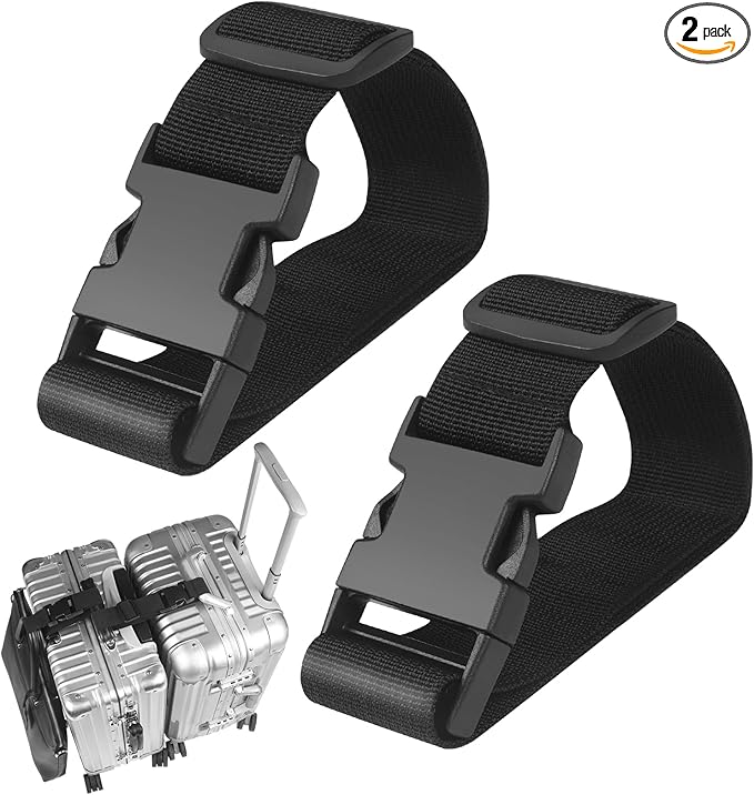 2PCS 22 inch Add a Bag Luggage Straps for Suitcase, Adjustable Suitcase Strap, Travel Accessories Travel Attachment for Connecting Two Suitcases or Smaller Packages Together -Black
