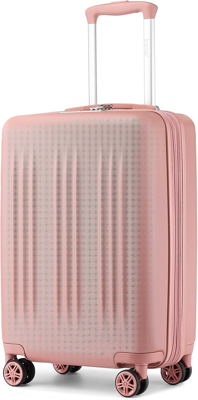 Kono Small 20 Inch Expandable Carry On Luggage with Quiet Spinner Wheels & TSA Lock, Scratch and Drop Resistant PC+ABS Hardside 22x14x9 Airline Approved Suitcase, Nude/Rose Gold