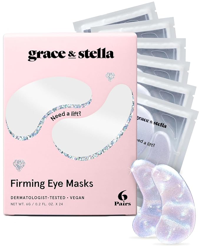 grace & stella Peptide Under Eye Patches with Niacinamide & Rice Extract - Firming Eye Masks for Dark Circles and Puffiness - Small Gifts for Women - Vegan, Cruelty-Free (White, 6 Pairs)