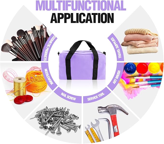 Small Tool Bag, Canvas Tool Storage Bag, Large Capacity Multipurpose Zipper Soft Tote Organizer Pouch for Electrician, Plumbing, Gardening,Tools Bags for Men (Purple, 12 Inch)