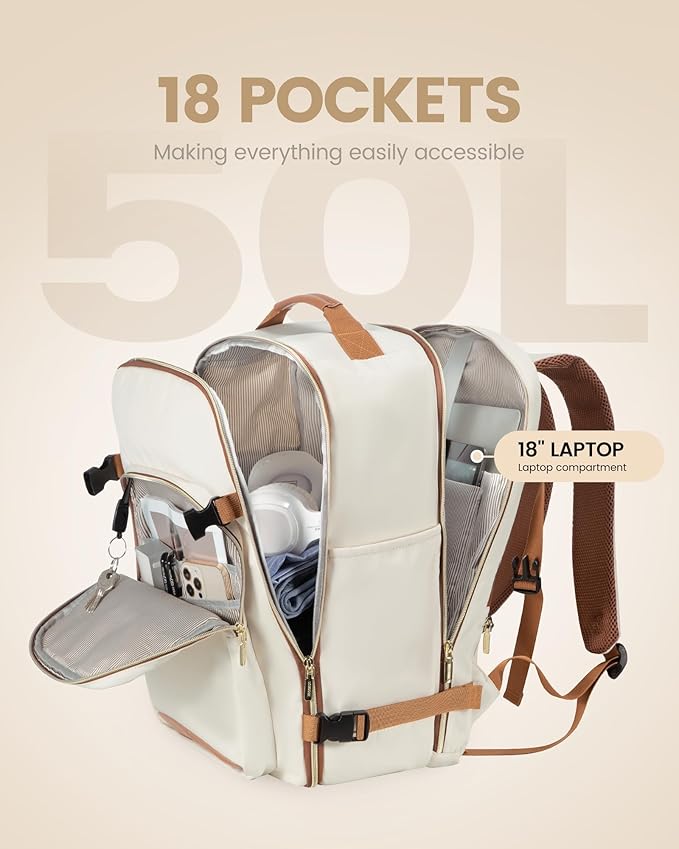 LOVEVOOK 50L Travel Backpack for Women Men,Waterproof Airline Approved Carry On Luggage Travel Essentials,TSA Carry On Backpack Personal Item Travel Bag Suitcase Weekender Traveling with Packing Cubes