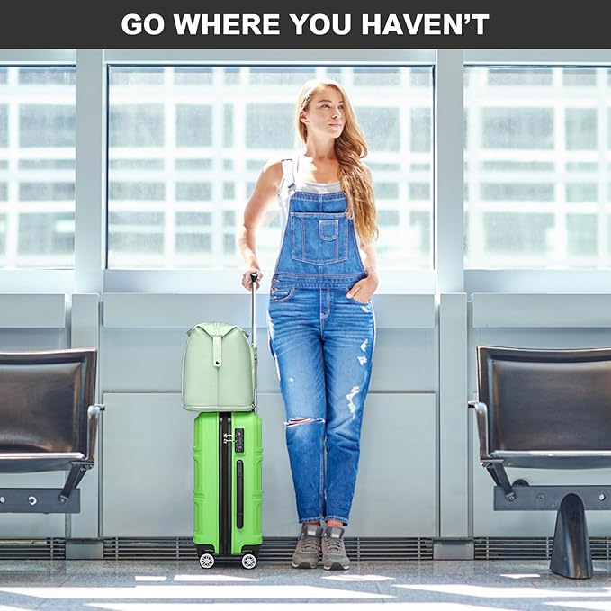 Kono Luggage Set 4 Piece Carry On Lightweight PC+ABS Hardside Luggage with TSA Lock Spinner Wheels Carry On Suitcase Apple Green