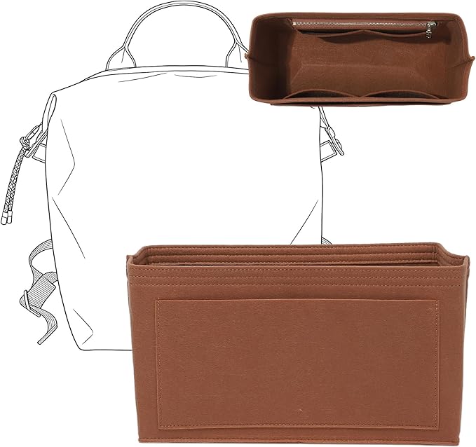 Doxo Backpack Organizer Insert for Longchamp Le Pliage L Backpack | Felt Material with 8 Compartments & YKK Zipper Pocket | Custom-Fit Longchamp Backpack Insert (LB, Gold Brown)