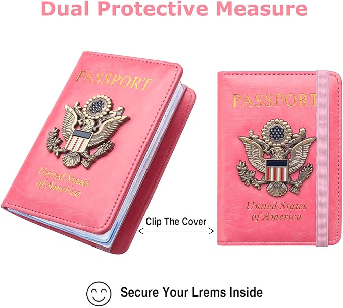 Premium Passport Holder for Travel, RFID Blocking Passport Cover Slim, Durable & Travel-Friendly, Passport Wallet Keep Your Documents Safe & Organized (Pink)