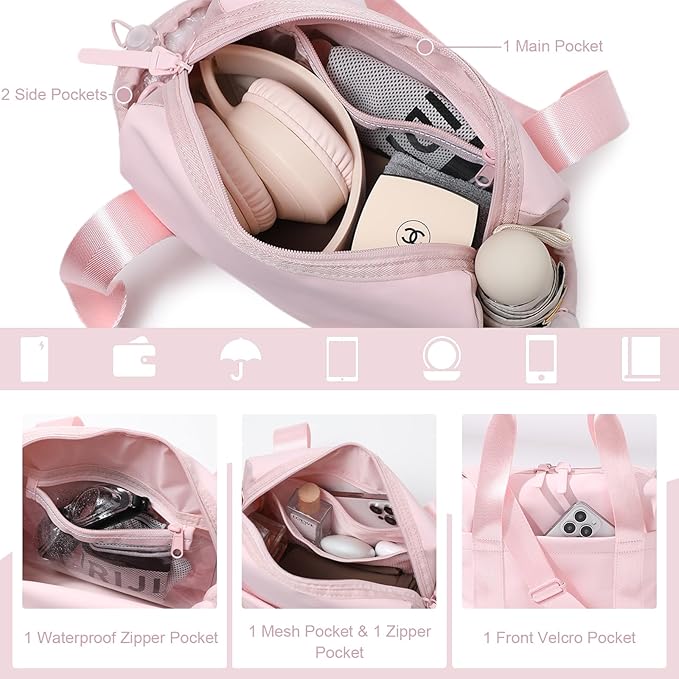 Small Gym Bag for Women, Mini Crossbody Gym Duffle Bag with Wet Compartment, Carry on Gym Tote Bag for Workout Dance Sport Travel (Mini-Pink)