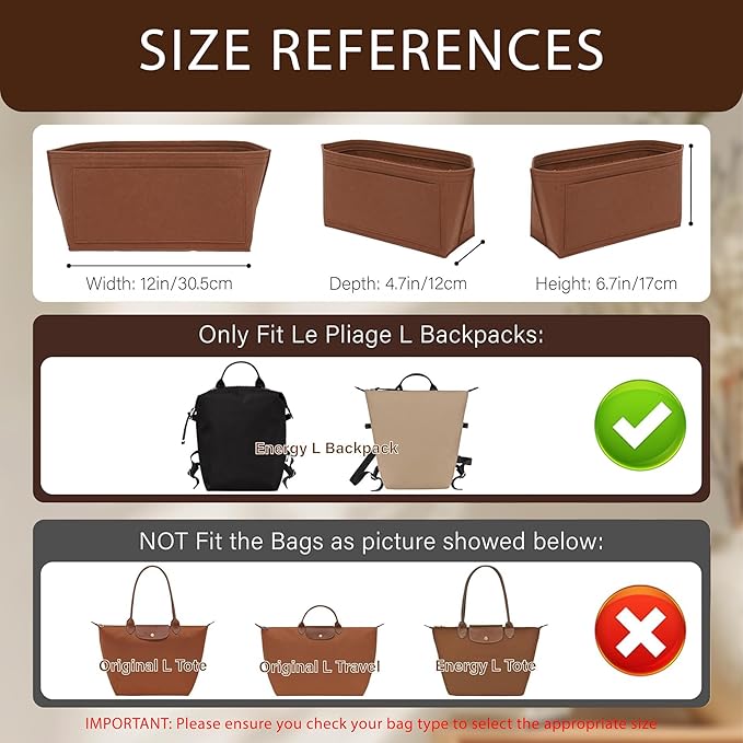 Premium Felt Purse Organizer Insert for Longchamp Le Pliage, Zipper Long Champ Bag Organizer Insert with Cup Holder, 9 Compartments