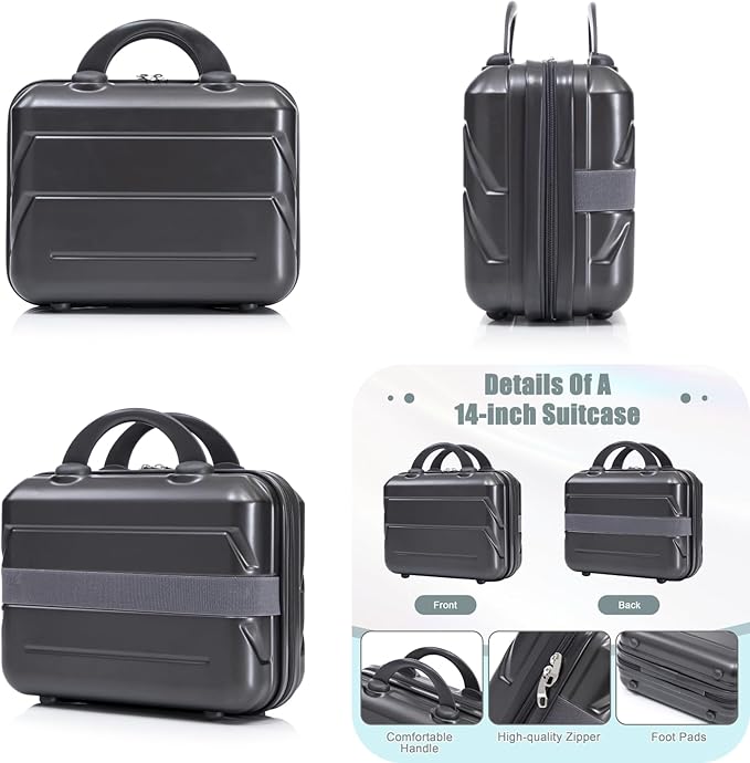 2-Piece ABS Hard Shell Lightweight Carry-On Luggage Set (14" & 20"), 360-Degree Spinner Wheels, Adjustable Telescopic Handle and Combination Lock for Travel, Dark Grey