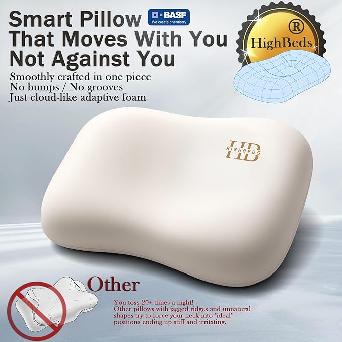 Cervical Neck Pillow - Side Sleeper Pillow for Neck Pain Relief, Soft Ergonomic Memory Foam Pillows Ice Silk Zipperless Pillowcase, Eco-Friendly and Durable Material