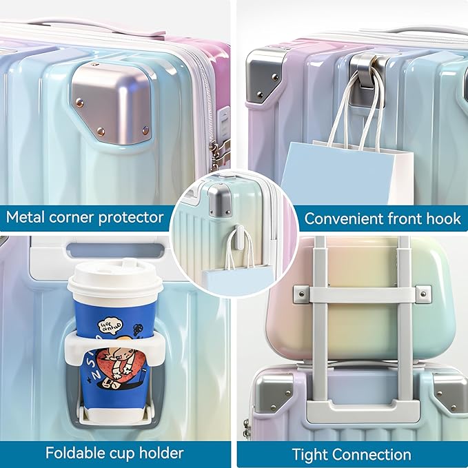 Carry On Luggage with Spinner Wheels,PC Hard Shell Suitcase with USB Port,Lightweight Travel Luggage Airline Approved for Men Women,Colorful,3-Piece Set (14/20/24)