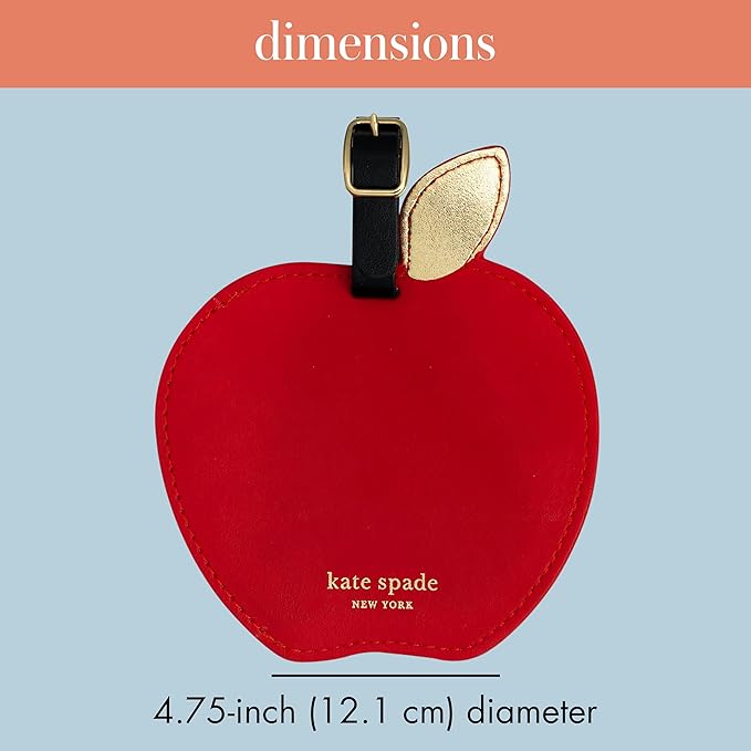 Kate Spade New York Round Red Vegan Leather Luggage Tag for Women, Durable Suitcase ID Tag, Apple