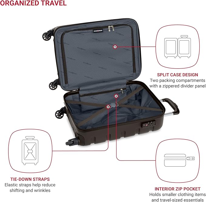SwissGear 7366 Signature Hardside Expandable Luggage with Spinner Wheels, TSA Lock, Cup-Holder, Chocolate, Carry-On 19-Inch