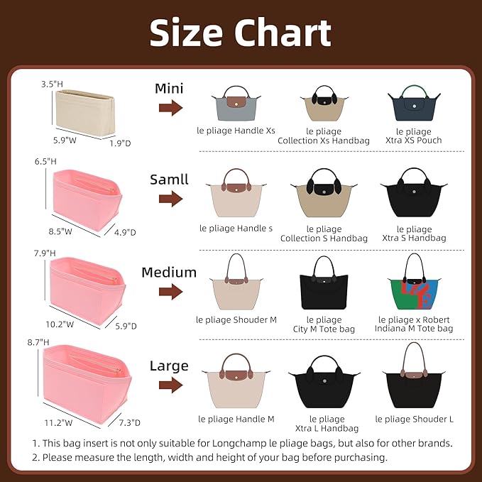Doxo Purse Organizer Insert Compatible with Longchamp Le pliage L Handbag Insert Felt(L,Pink)