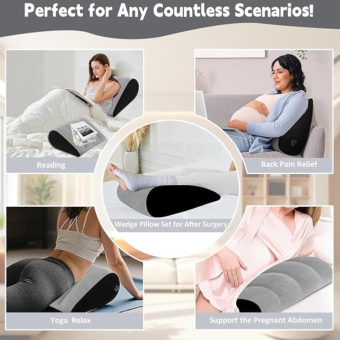 TheClover Inflatable Wedge Pillow for Sleeping - Leg Elevating Pillow with Sleep Mask, Bed Wedge Pillow for Camping, Grey
