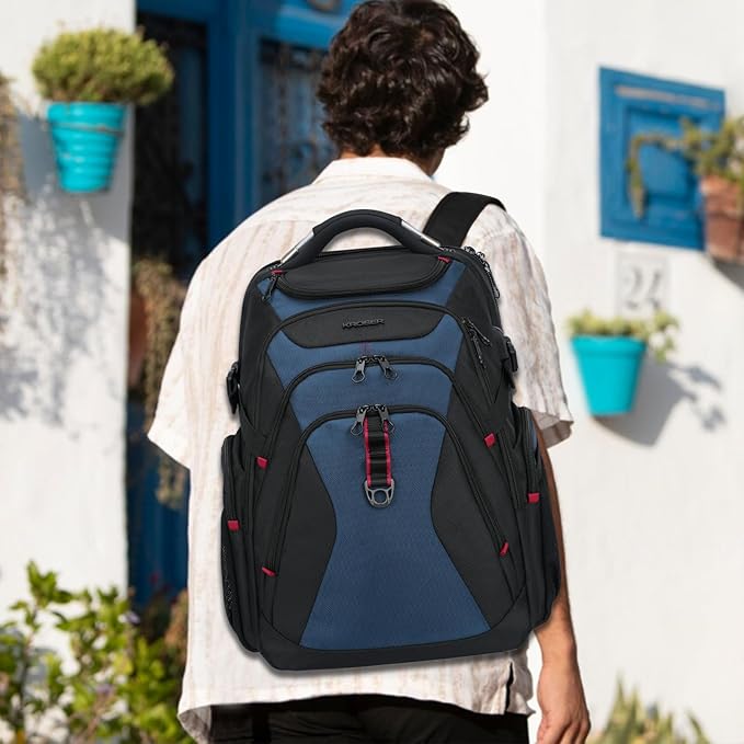 KROSER Travel Laptop Backpack 17.3 Inch XL Computer Backpack with Hard Shell Saferoom RFID Pockets Water-Repellent Business College Daypack Stylish Bag for Men/Women-Black Haze Blue