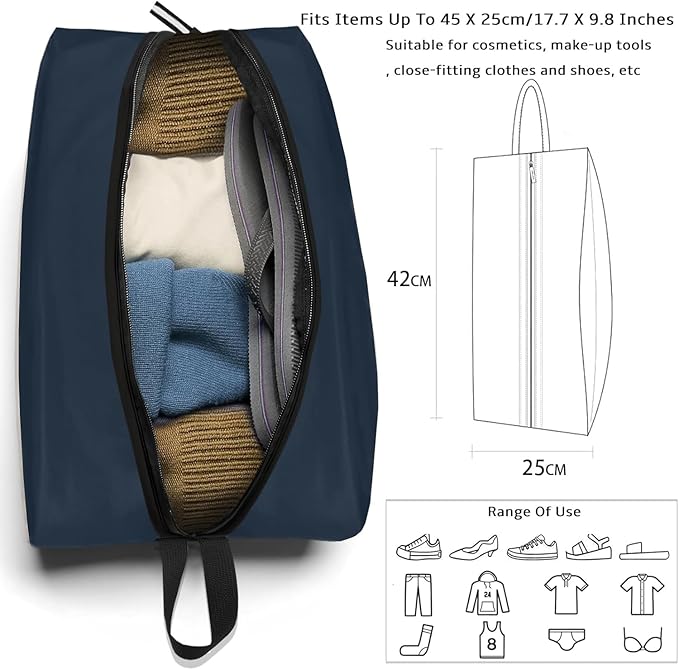 Shoe Bags for Travel, Set of 2 Pack Shoe Travel Bags for Packing, Large Waterproof Portable Travel Shoe Bag with Zipper Travel Essentials Women for and Men (Navy Blue, 2-Pack)