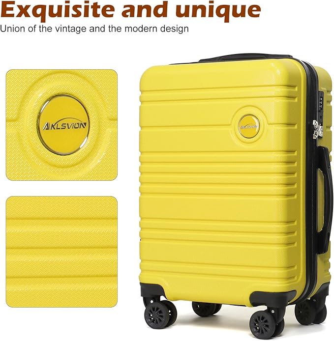 ABS+PC Carry on Luggage set with backpack 3 Pcs suitcace with Spinner wheels TSA Lock 20-In hardshell Lightweight Luggage set(Yellow)
