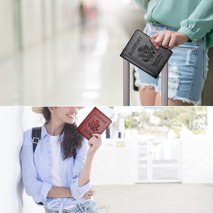 Eoehro Passport Holder for Travel Essentials-2Pack, Passport Wallet Cover Case for Travel Must Haves Accessories,Passport Book Holders for Women and Men
