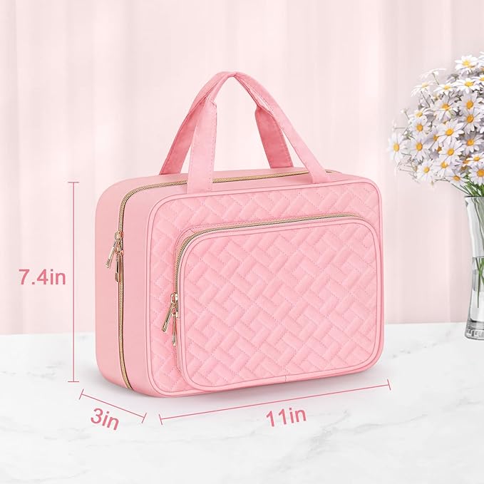 Wedama Toiletry Bag for Women, Medium Cosmetic Travel Bag, Hanging Toiletry Bag for Bathroom, Thickened PVC Waterproof Makeup Bag, Toiletries Bag for Travel Business Trips and Camping, Pink