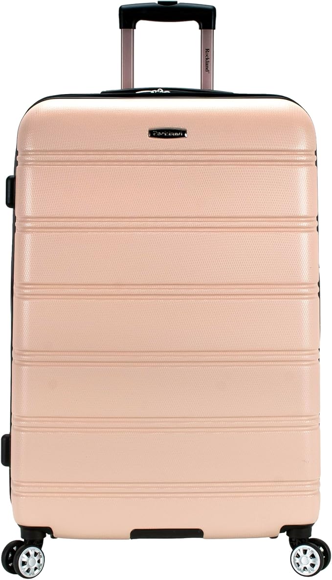 Rockland Melbourne Hardside Expandable Spinner Wheel Luggage, Champagne, Checked Large 28"
