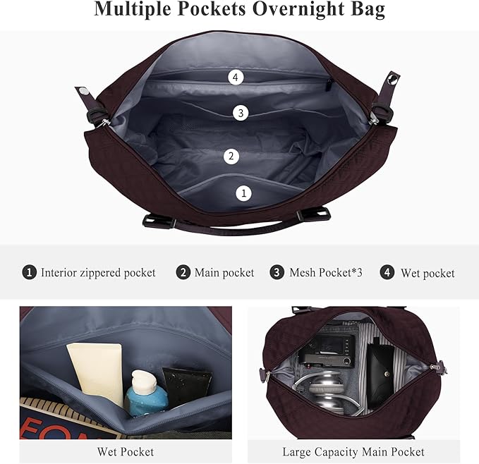 HYC00 Travel Duffel Bag,Carry-on Overnight Weekender Bags for Women,Sports Tote Gym Bag with Wet Pocket