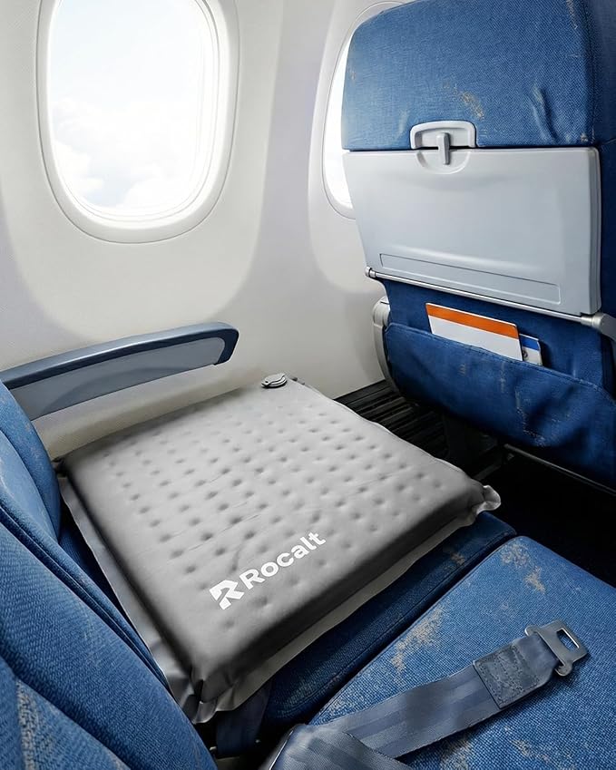 Rocalt Inflatable Seat Cushion, Self-Inflating Memory Foam Airplane Seats Cushion, Portable Air-Foam Stadium Cushion, Lightweight & Compact Bleacher Seat Cushion for Sports Events