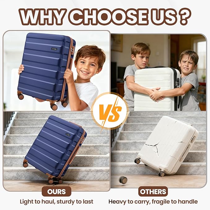 Hoteel Luggage Sets 5 Piece, 4-Year Warranty, Carry-On Luggage with Dual-Spinner Wheels, ABS Hard Shell Suitcase with TSA Locks, Lightweight Luggages for Travel, Dark Blue(20IN/24IN/28IN/DB/TB)