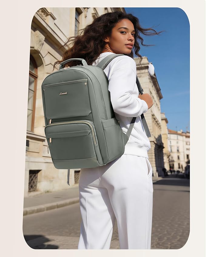 LOVEVOOK Laptop Backpack for Women with Large Capacity Cup Pocket, 15.6 inch Work Purse Travel Bag for Teacher Nurse, Waterproof Computer Business Back Pack, Cute Bookbag for School College, Green