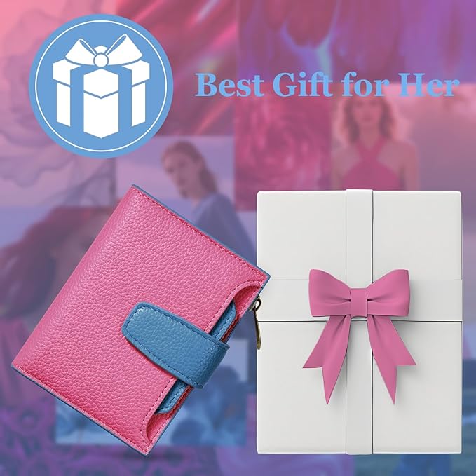 Airkit Small Wallet Women RFID Blocking Soft Leather Bifold Compact Card Holder Wallet for Women with Zipper Coin Pocket 4 ID Window