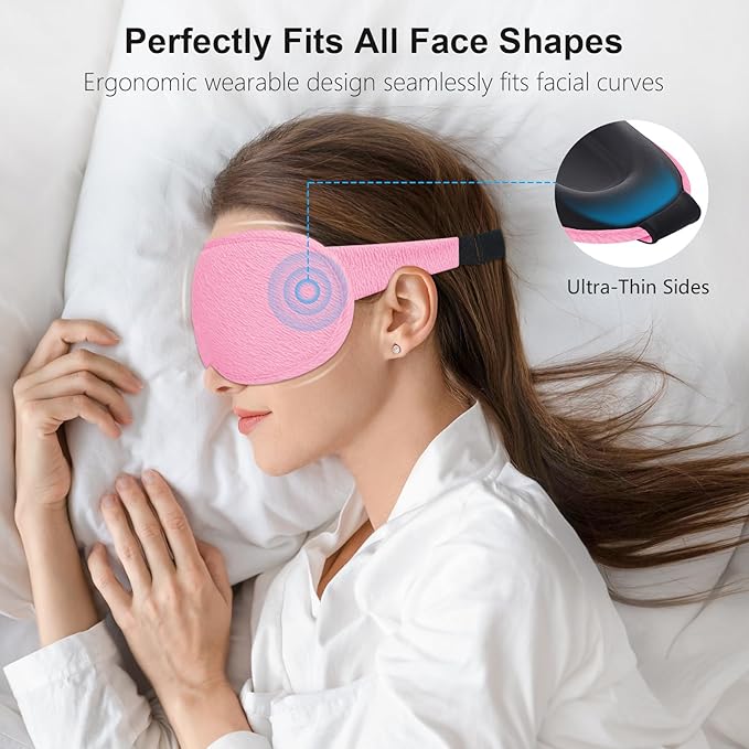 Gritin 100% Blackout Sleep Eye Mask for Women Men,Zero Eye Pressure Sleeping Mask-Ergonomic Design 3D Cutout Eye Movement and Eyelash Friendly Night Blindfold,Ultra Soft&Comfortable for Sleeping-Pink