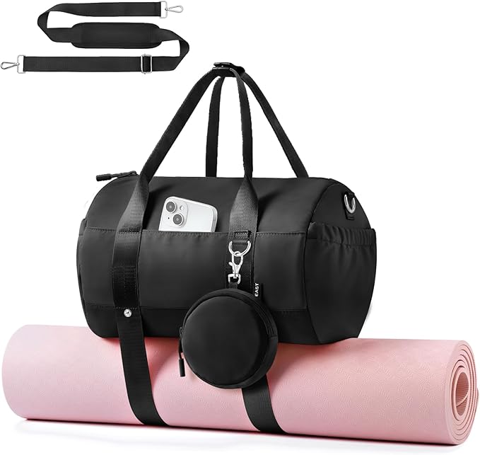 TOPEAST Small Gym Bag for Women, Mini Sports Yoga Bag Gym Tote Bag with Yoga Mat Holder, Small Sports Duffle Bag with Water Bottle Pocket & Wet Pocket for Travel Dance Workout, Black