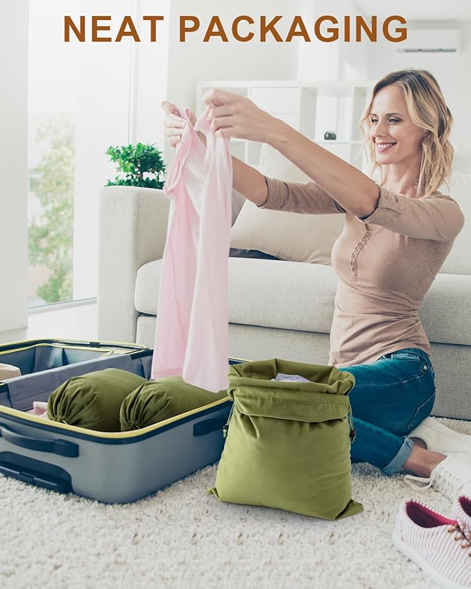 FantasyLife Shoe Bags for Travel, 17.3"x12.6" Washable Dust Bags for Storage & Packing, Flannel Shoe Pouch with Drawstring Closure for Purses, Handbags, Shoes & Toys (2, Sage Green)